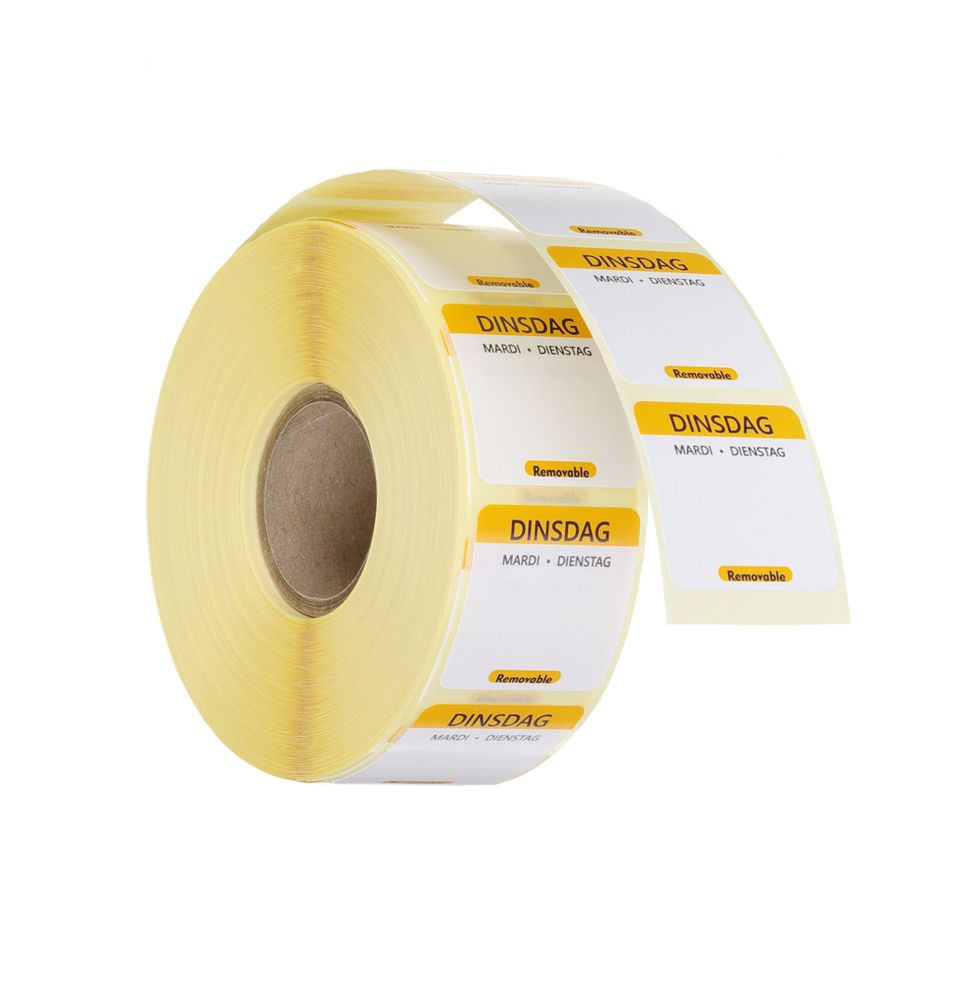 HENDI Tagesetiketten Dienstag Gelb – 1000 Stk., 25 × 25 mm, DE/FR/NL