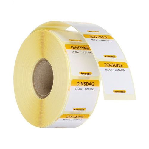HENDI Tagesetiketten Dienstag Gelb – 1000 Stk., 25 × 25 mm, DE/FR/NL