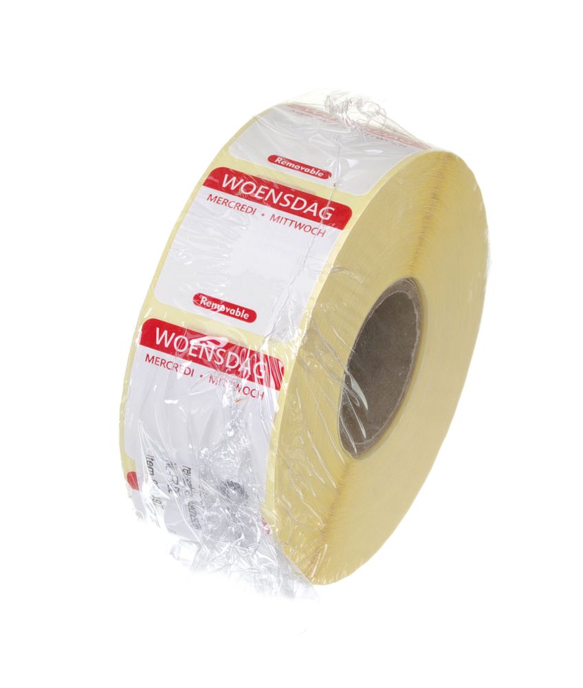 HENDI Tagesetiketten Mittwoch Rot – 1000 Stk., 25 × 25 mm, DE/FR/NL