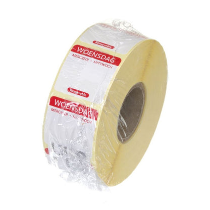 HENDI Tagesetiketten Mittwoch Rot – 1000 Stk., 25 × 25 mm, DE/FR/NL