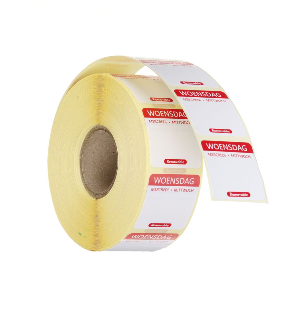 HENDI Tagesetiketten Mittwoch Rot – 1000 Stk., 25 × 25 mm, DE/FR/NL