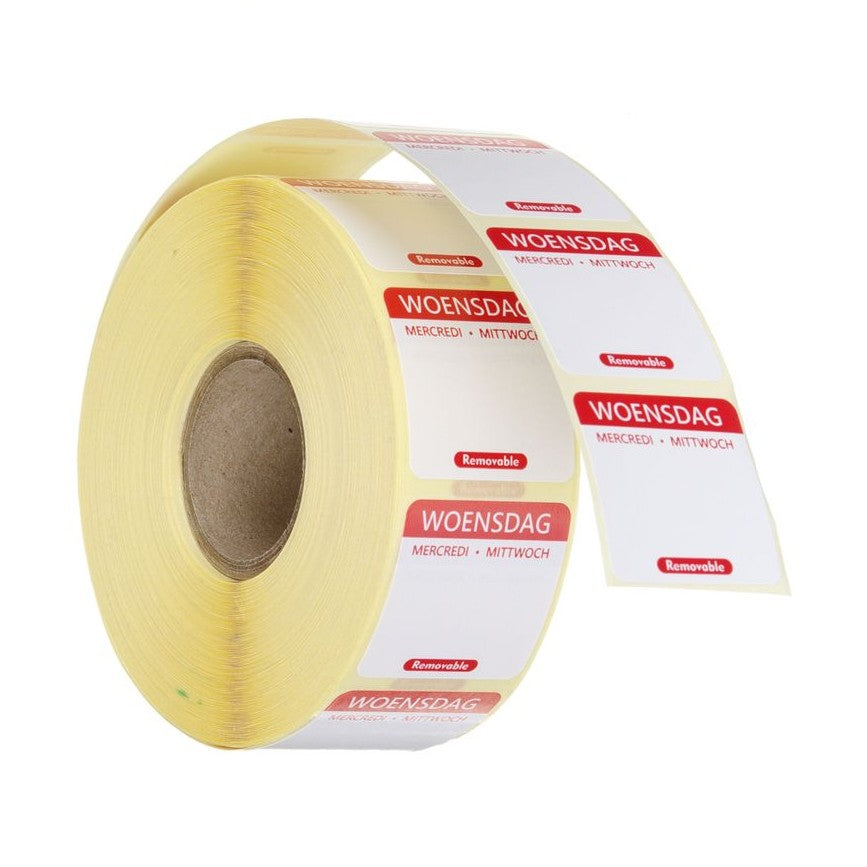 HENDI Tagesetiketten Mittwoch Rot – 1000 Stk., 25 × 25 mm, DE/FR/NL