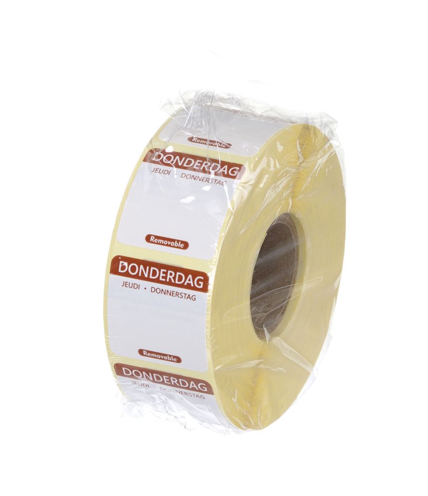 HENDI Tagesetiketten Donnerstag Braun – 1000 Stk., 25 × 25 mm, DE/FR/NL