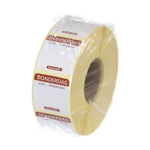 HENDI Tagesetiketten Donnerstag Braun – 1000 Stk., 25 × 25 mm, DE/FR/NL