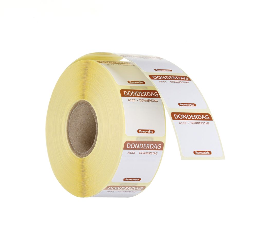 HENDI Tagesetiketten Donnerstag Braun – 1000 Stk., 25 × 25 mm, DE/FR/NL