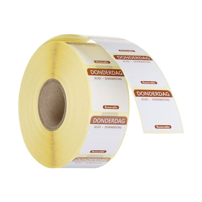 HENDI Tagesetiketten Donnerstag Braun – 1000 Stk., 25 × 25 mm, DE/FR/NL