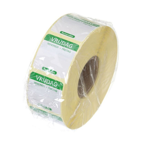 HENDI Tagesetiketten Freitag Grün – 1000 Stk., 25 × 25 mm, DE/FR/NL