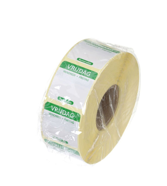 HENDI Tagesetiketten Freitag Grün – 1000 Stk., 25 × 25 mm, DE/FR/NL