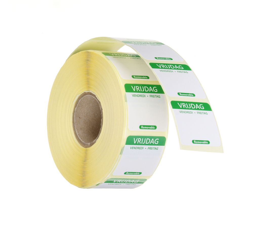 HENDI Tagesetiketten Freitag Grün – 1000 Stk., 25 × 25 mm, DE/FR/NL