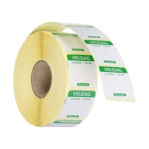 HENDI Tagesetiketten Freitag Grün – 1000 Stk., 25 × 25 mm, DE/FR/NL