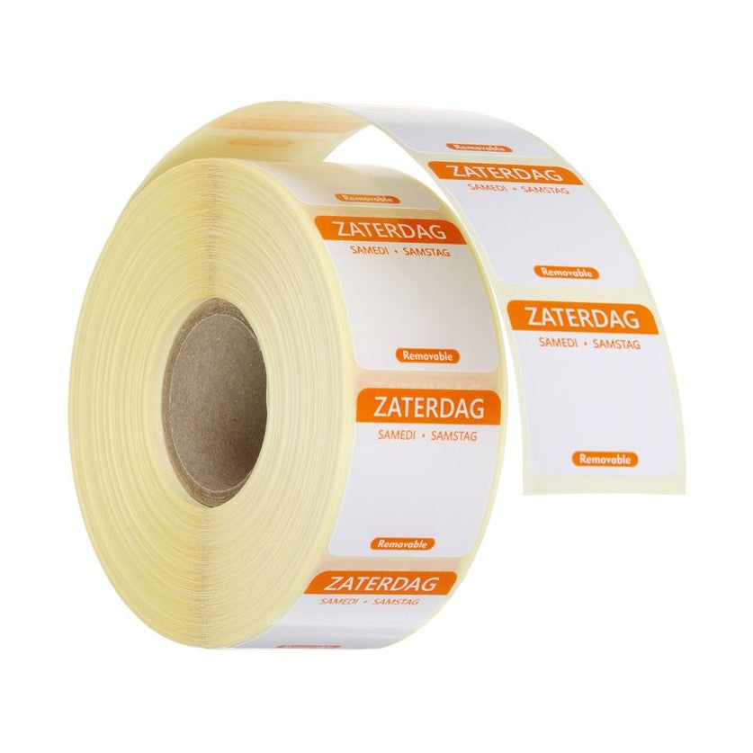 HENDI Tagesetiketten Samstag Orange – 1000 Stk., 25 × 25 mm, DE/FR/NL