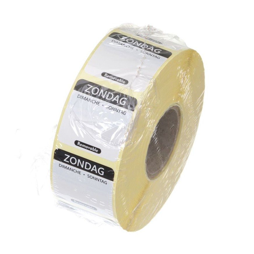 HENDI Tagesetiketten Sonntag Schwarz – 1000 Stk., 25 × 25 mm, DE/FR/NL