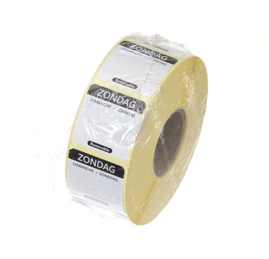 HENDI Tagesetiketten Sonntag Schwarz – 1000 Stk., 25 × 25 mm, DE/FR/NL