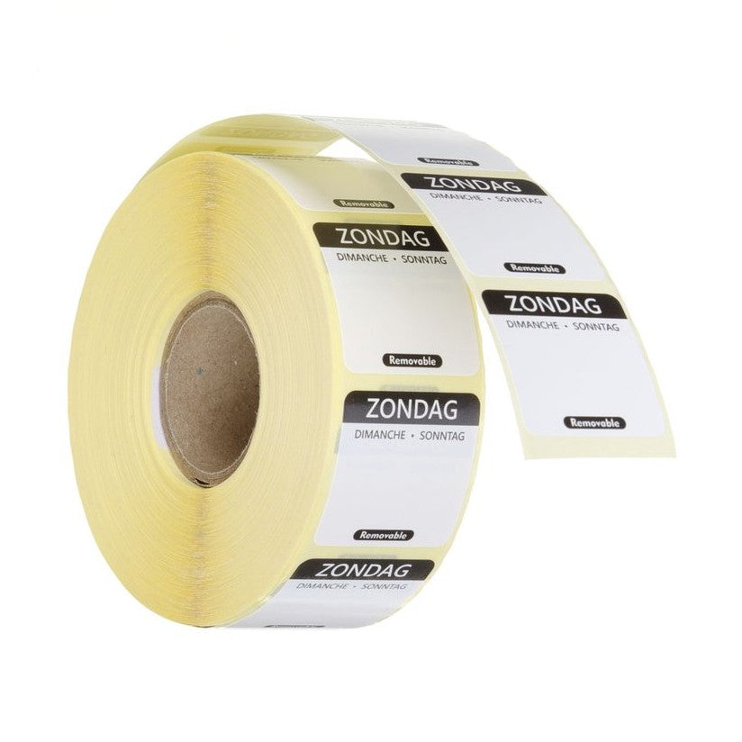HENDI Tagesetiketten Sonntag Schwarz – 1000 Stk., 25 × 25 mm, DE/FR/NL