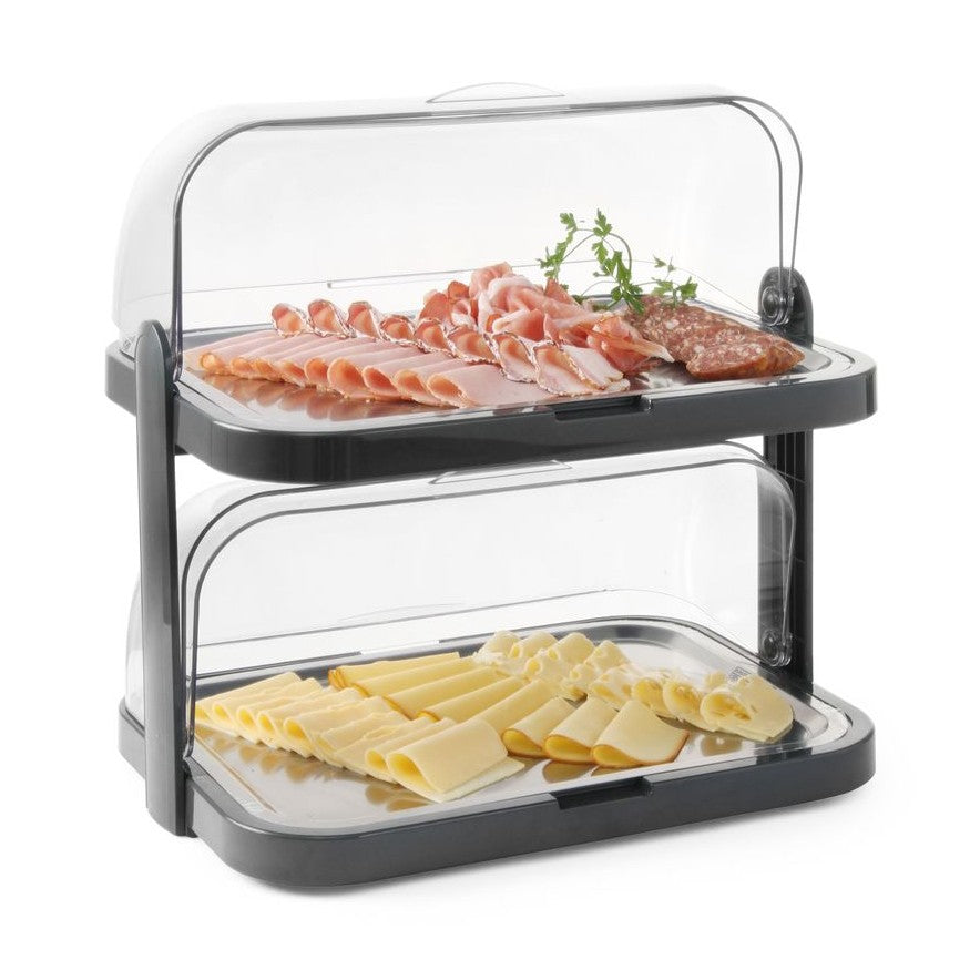 HENDI Roll-Top-Kühldisplay doppelt – 2 Tabletts, dunkelgrau