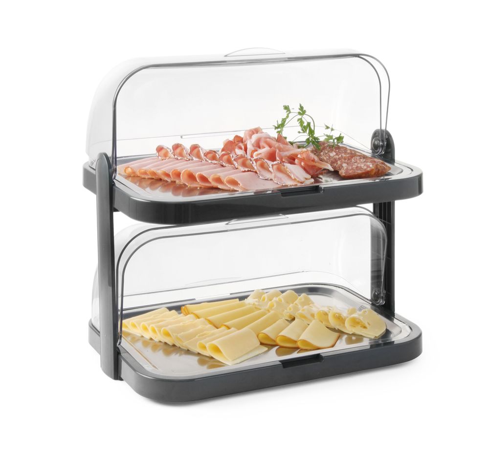 HENDI Roll-Top-Kühldisplay doppelt – 2 Tabletts, dunkelgrau