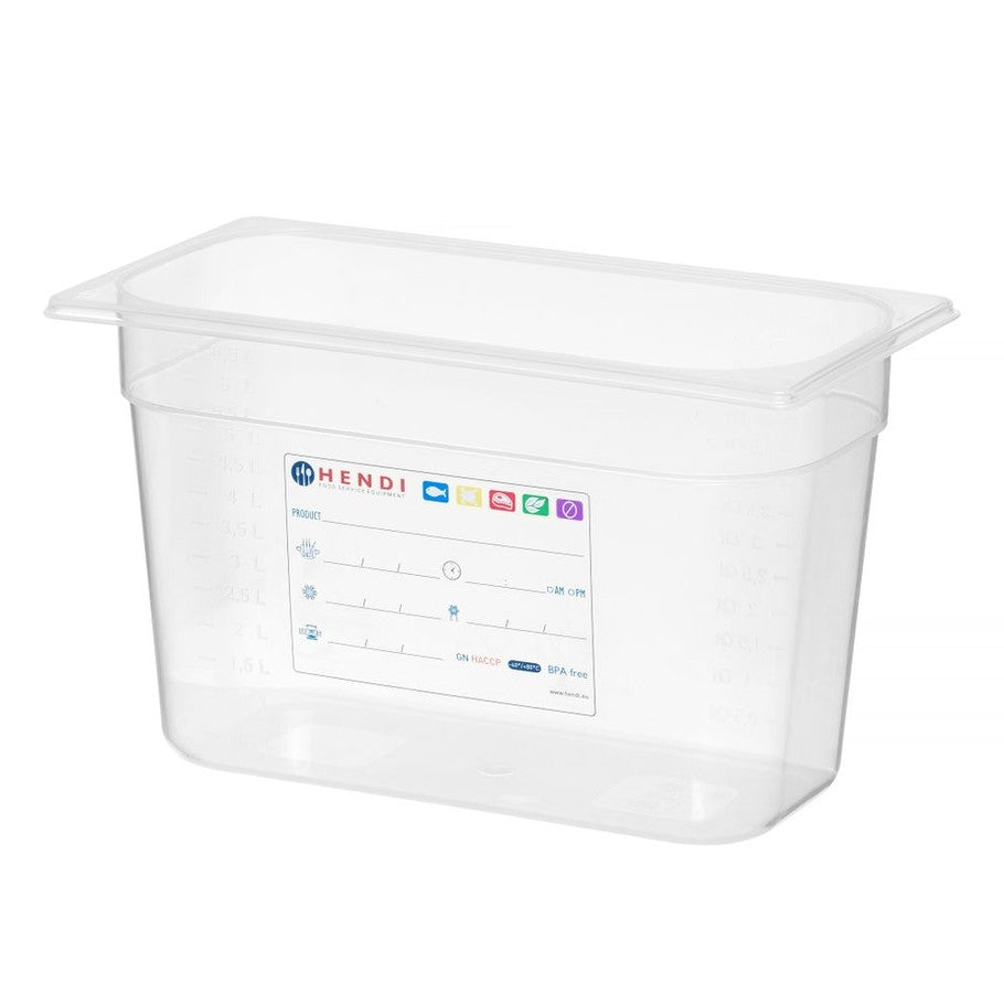 Gastronorm-Behälter 1/3, HENDI, GN 1/3, 4L, Transparent, 325x176x H 100mm HENDI