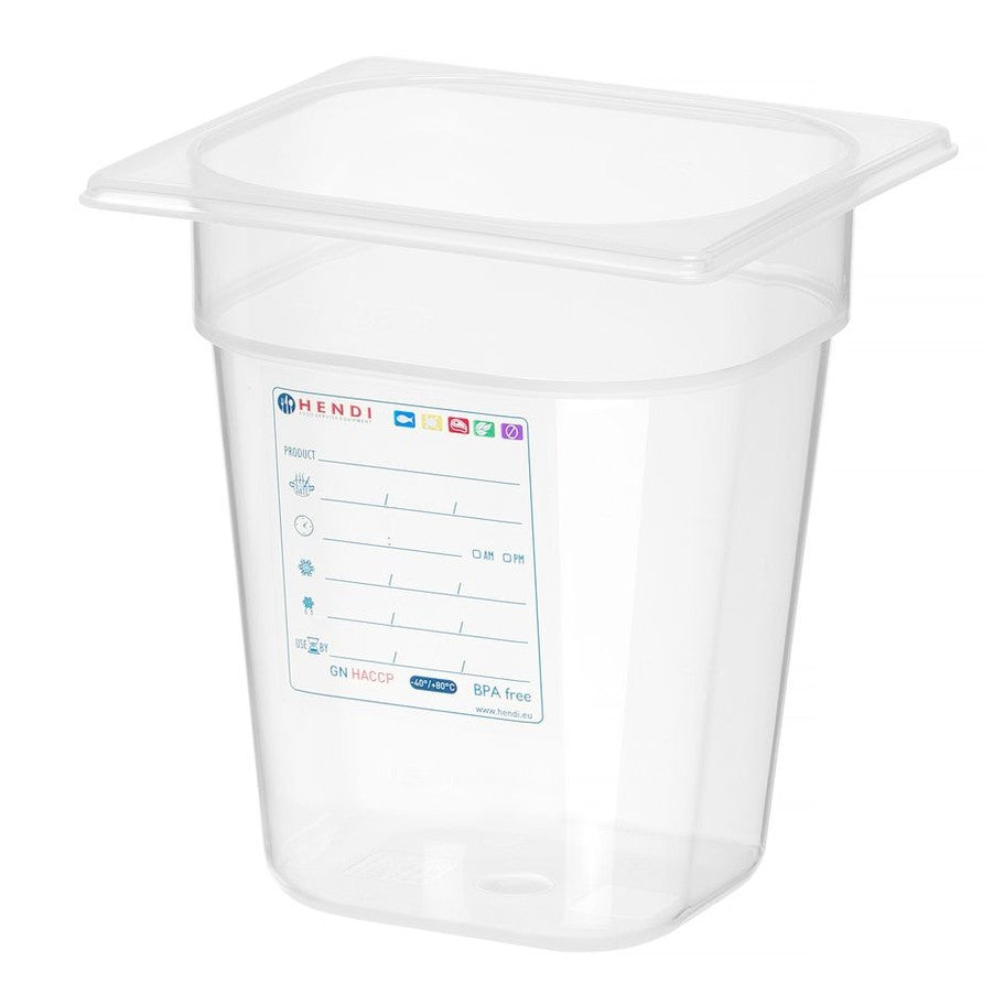 Gastronorm-Behälter 1/6, HENDI, GN 1/6, 1L, Transparent, 176x162x H 65mm HENDI