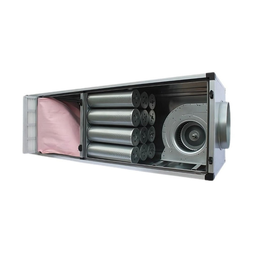 Abluftreinigungsanlage mit Vor-, Taschen & Aktivkohlefilter, 3250 m³/h 230V / 0,55kW, 1800x670x500mm Qusinox