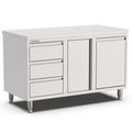 Edelstahl Arbeitsschrank, 1400x700x900mm, mit Flügeltür, 3 Schubladen links und Kipptür Qusinox