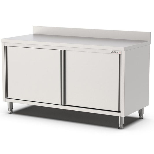 Edelstahl Arbeitsschrank, 2000x600x900mm, mit Schiebetüren und Aufkantung Qusinox