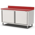 Edelstahl Arbeitsschrank, 1400x700x900mm, mit Polyethylen Schneideplatte, Schiebetüren und Aufkantung Qusinox