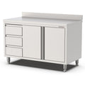 Edelstahl Arbeitsschrank, 1000x700x900mm, mit Flügeltüren, 3 Schubladen links und Aufkantung Qusinox