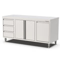 Edelstahl Arbeitsschrank, 1800x600x900mm, mit Flügeltüren, 3 Schubladen links und Kipptür Qusinox