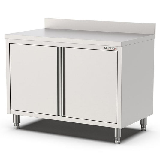 Edelstahl Arbeitsschrank, 1000x700x900mm, mit Flügeltüren und Aufkantung Qusinox
