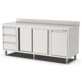 Edelstahl Arbeitsschrank, 2000x700x900mm, mit 3 Schubladen links, Kipptür und Aufkantung Qusinox