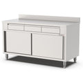 Edelstahl Arbeitsschrank, 1600x700x900mm, mit 3 Schubladen oben und Aufkantung Qusinox