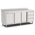Edelstahl Arbeitsschrank, 2000x600x900mm, mit 3 Schubladen rechts, Kipptür und Aufkantung Qusinox