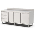 Edelstahl Arbeitsschrank, 1600x600x900mm, mit Flügeltür, 3 Schubladen links, Kipptür und Aufkantung Qusinox