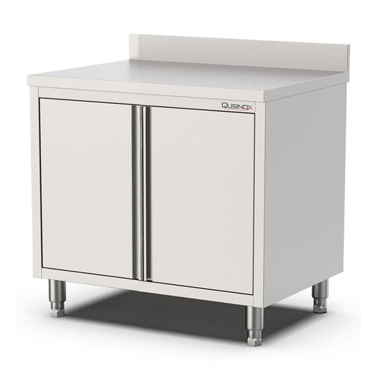 Edelstahl Arbeitsschrank, 800x600x900mm, mit Flügeltüren und Aufkantung Qusinox