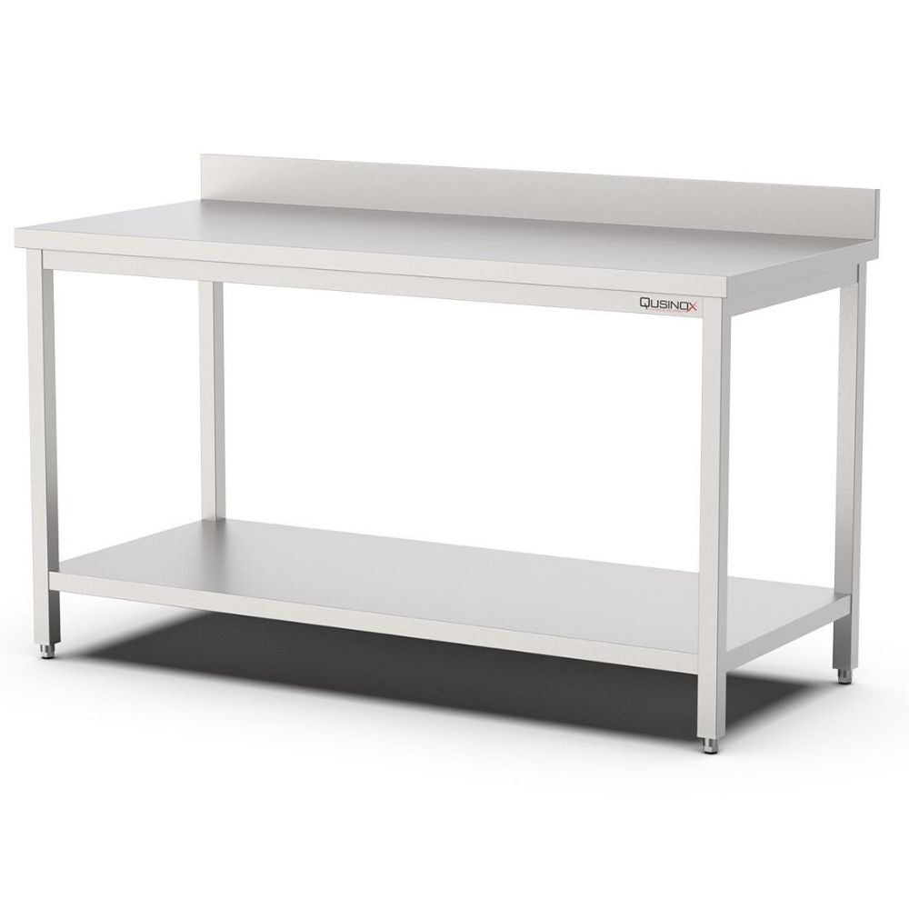Edelstahl Arbeitstisch, 1200x600x900mm, mit Grundboden und Aufkantung Qusinox