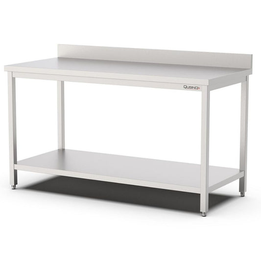 Edelstahl Arbeitstisch, 1200x600x900mm, mit Grundboden und Aufkantung Qusinox