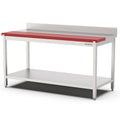Edelstahl Arbeitstisch, 1200x700x900mm, mit 1200x300mm Polyethylen-Schneideplatte, Grundboden und Aufkantung Qusinox