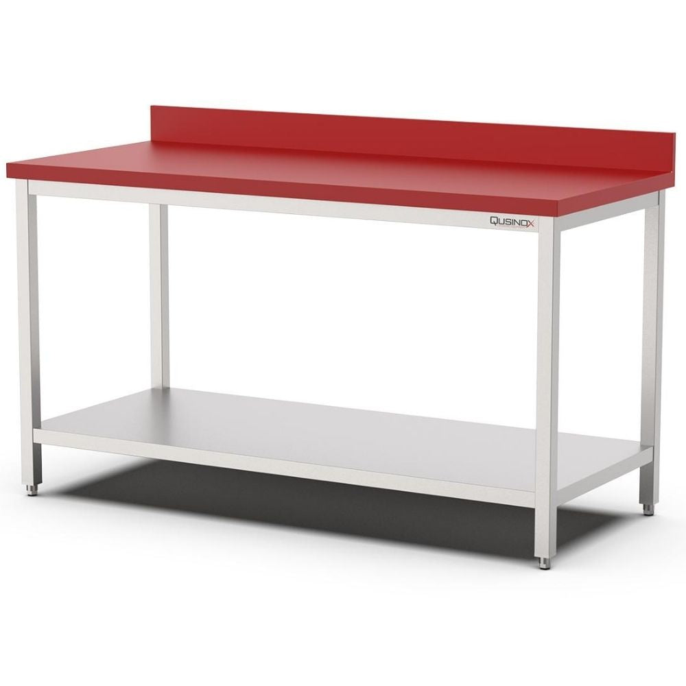 Edelstahl Arbeitstisch, 1200x700x900mm, mit Polyethylen Schneideplatte, Grundboden und Aufkantung Qusinox