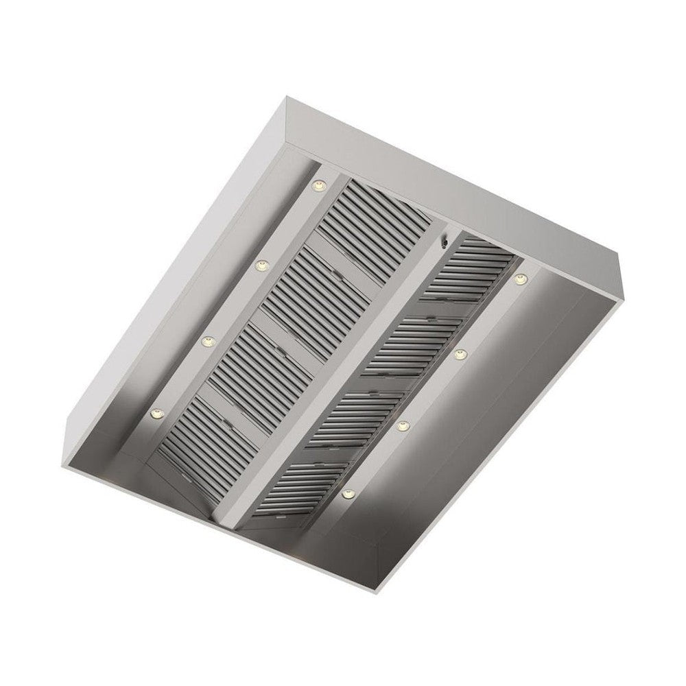 Deckenhaube, 3500x2000x400mm, mit Filter, LED-Licht und Ablassventil Qusinox