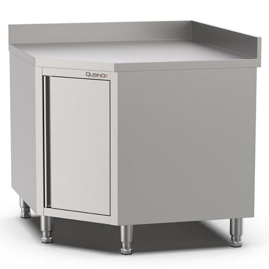 Edelstahl Eckarbeitsschrank, 1000x1000x600x900mm, mit Flügeltür und Aufkantung Qusinox