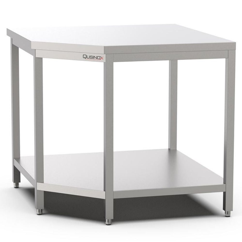 Edelstahl Eckarbeitstisch, 1000x1000x700x900mm, mit Grundboden Qusinox