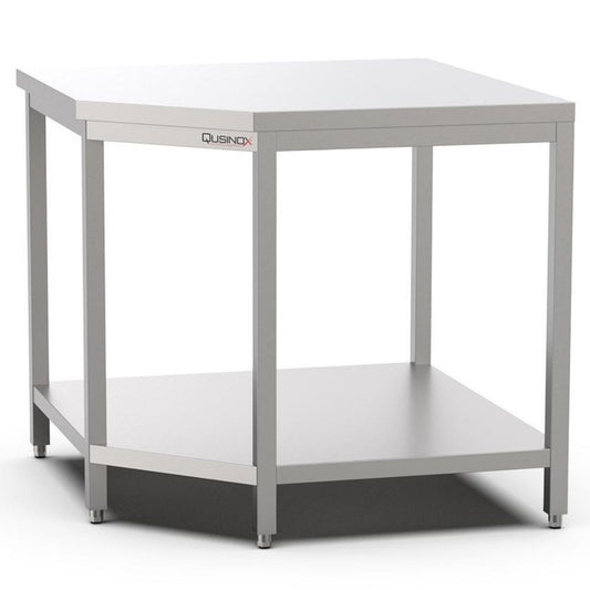 Edelstahl Eckarbeitstisch, 1000x1000x700x900mm, mit Grundboden Qusinox