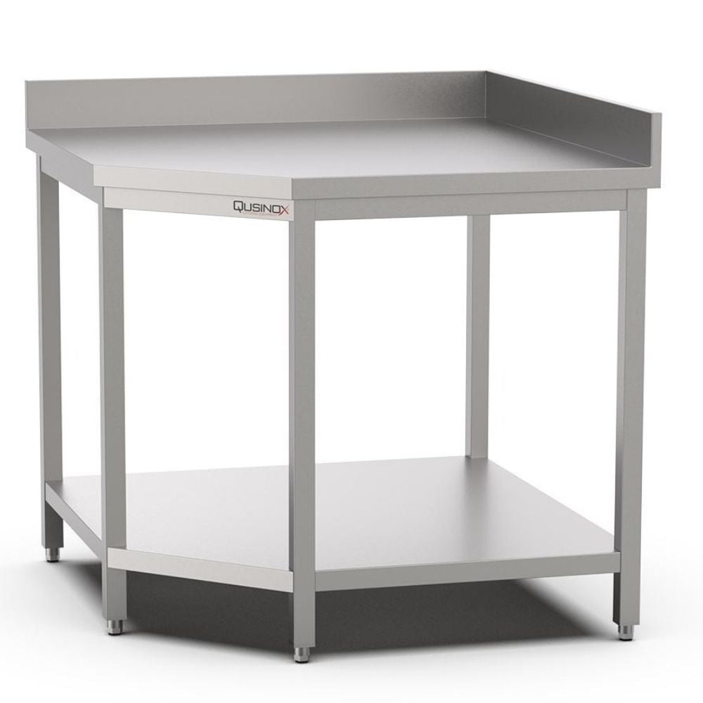 Edelstahl Eckarbeitstisch, 1000x1000x600x900mm, mit Grundboden und Aufkantung Qusinox
