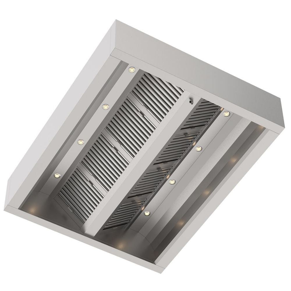 Induktions-Deckenhaube, 2500x2000x500mm, mit Filter, LED-Licht und Ablassventil Qusinox