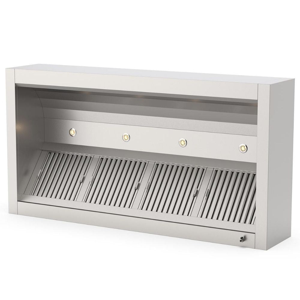 Induktions-Kastenhaube, 2000x1300x500mm, mit Filter, LED-Licht und Ablassventil Qusinox