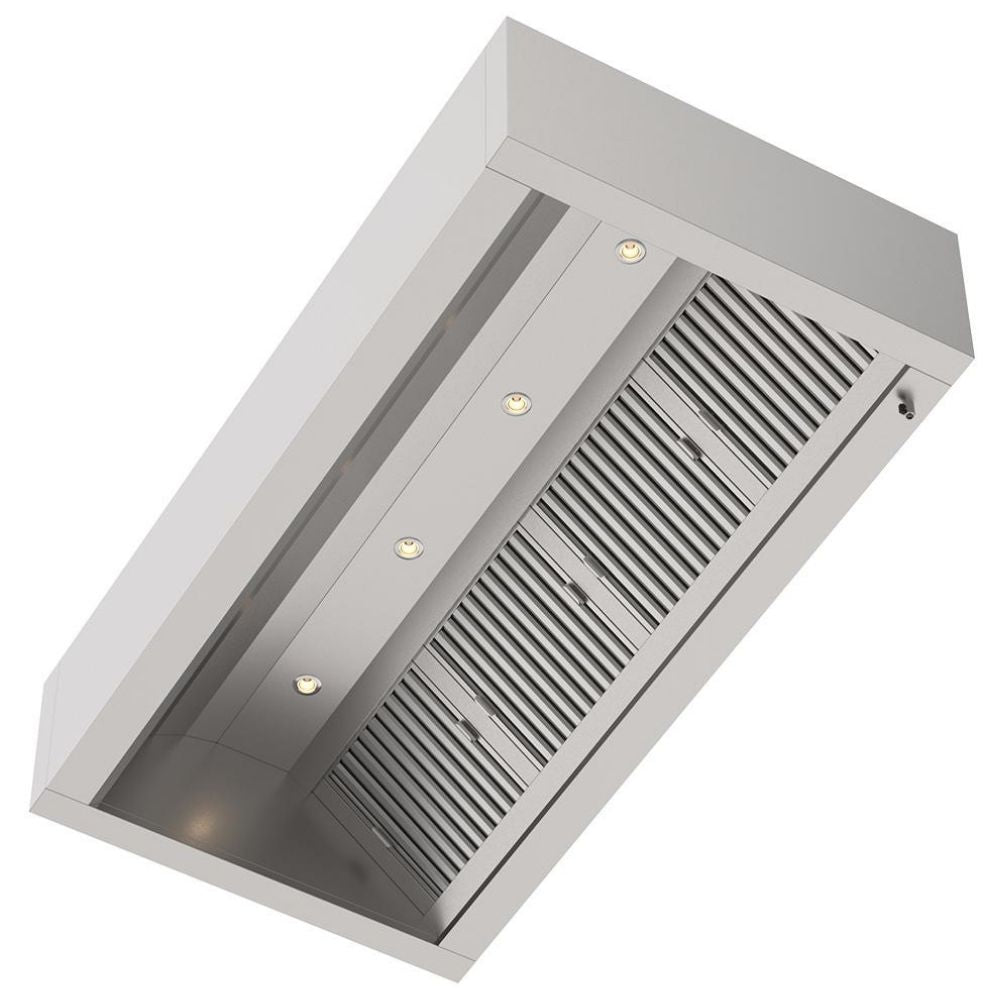 Induktions-Kastenhaube, 2500x1300x500mm, mit Filter, LED-Licht und Ablassventil Qusinox