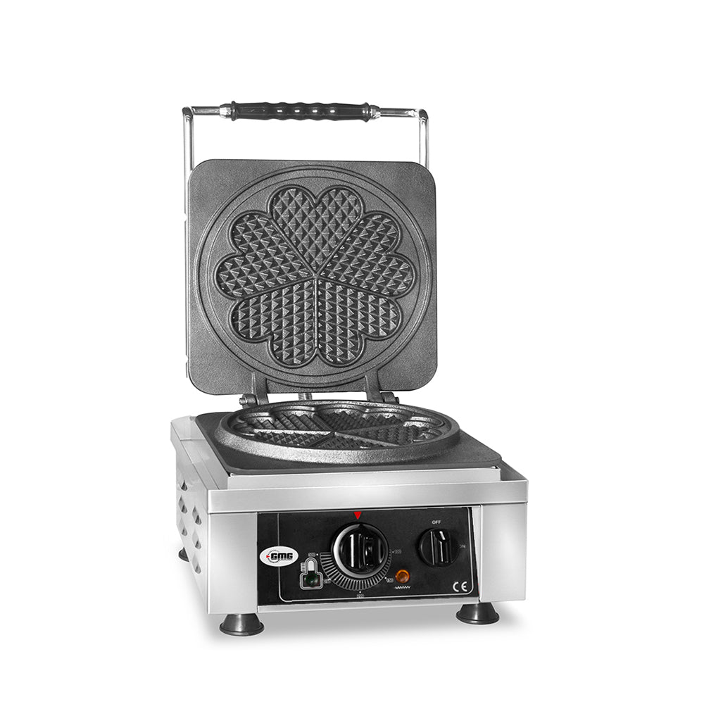 GMG - Waffeleisen Amore-L - 1x Ø 19 x 1,5cm - 50° bis 300°C - Feste Backplatte aus Gusseisen - Fettfangrinne - Gehäuse Edelstahl GMG