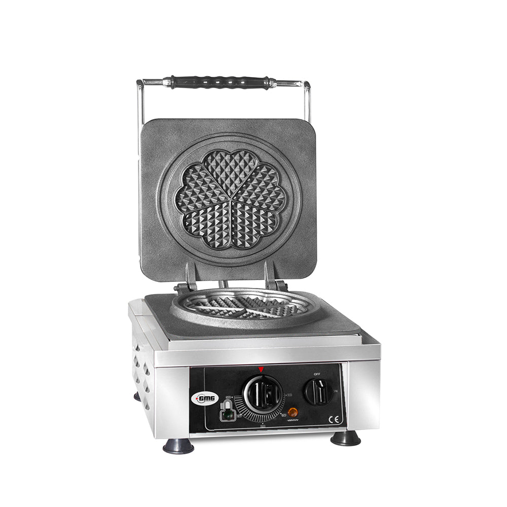 GMG - Waffeleisen Amore-M - 1x Ø 17cm - 50° bis 300°C - Feste Backplatte aus Gusseisen - Umlaufende Fettfangrinne - Gehäuse Edelstahl GMG