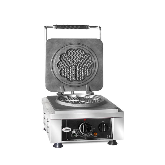 GMG - Waffeleisen Amore-M - 1x Ø 17cm - 50° bis 300°C - Feste Backplatte aus Gusseisen - Umlaufende Fettfangrinne - Gehäuse Edelstahl GMG
