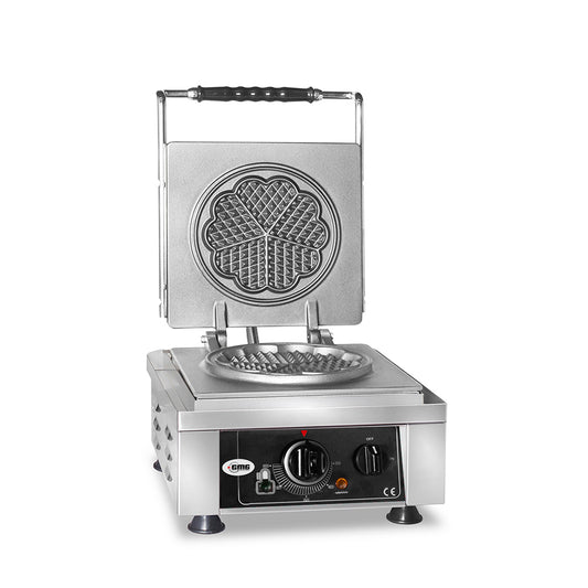 GMG - Waffeleisen Amore-S - 1x Ø 16cm - 50° bis 300°C - Feste Backplatte aus Gusseisen - Umlaufende Fettfangrinne - Gehäuse Edelstahl GMG